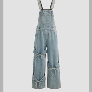 Cider Light Blue Denim Tie-Knot Wide Leg Overalls